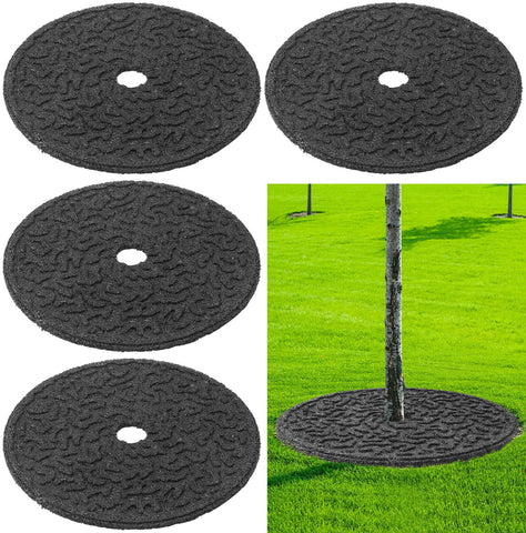Peryiter rubber mulch ring around a tree for weed suppression and water access