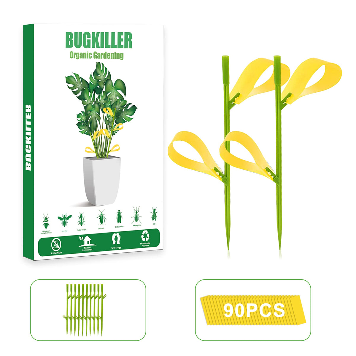 Pestcon 90pcs yellow traps for plants indoors capture gnats with strong adhesion.