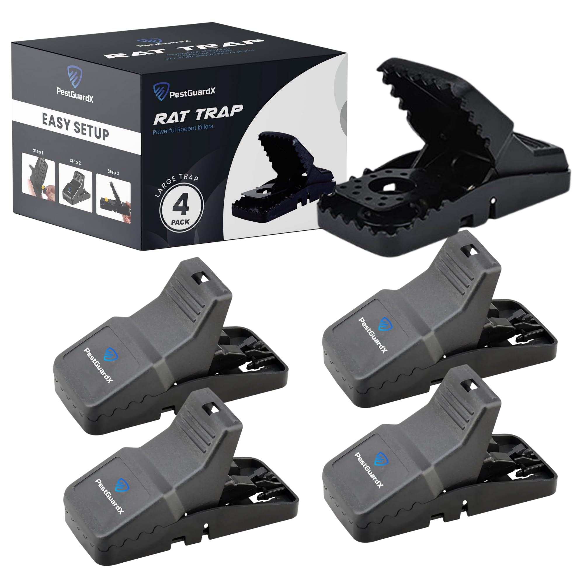 PestGuardX large rat trap front view showing heavy-duty snap design for indoor and outdoor control