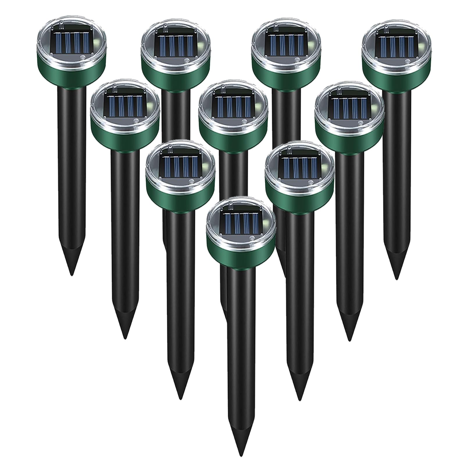 PestMentor solar mole repellent lawn ten-pack in direct sunlight for pest protection