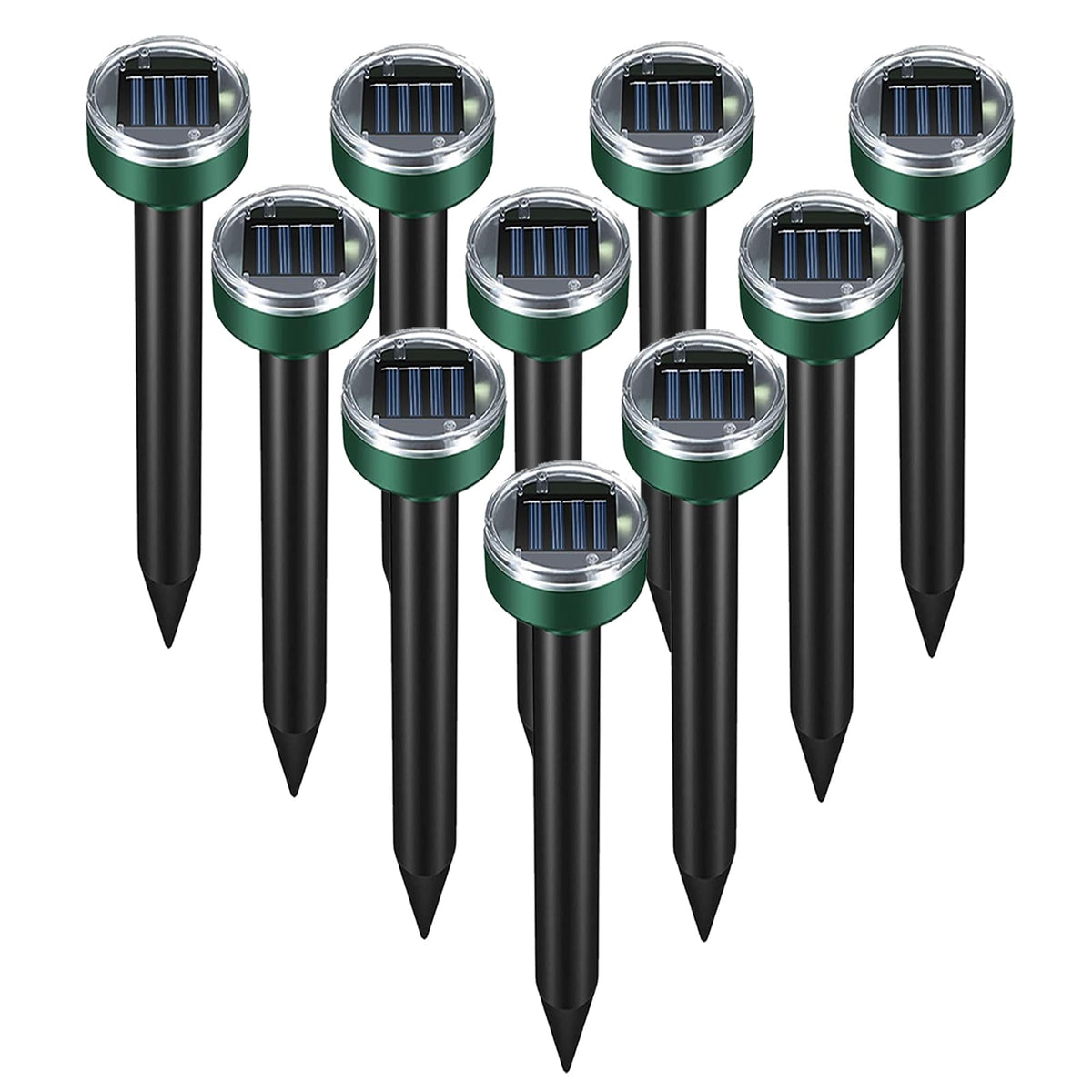 PestMentor solar mole repellent lawn ten-pack in direct sunlight for pest protection