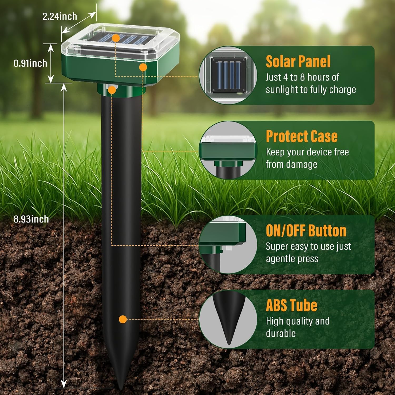 PestMentor weatherproof ABS housing withstands rain and sun for year-round use.