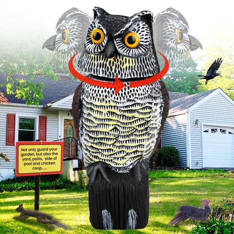 Pestvanish fake owl decoy with 360° rotating head deters birds and pests