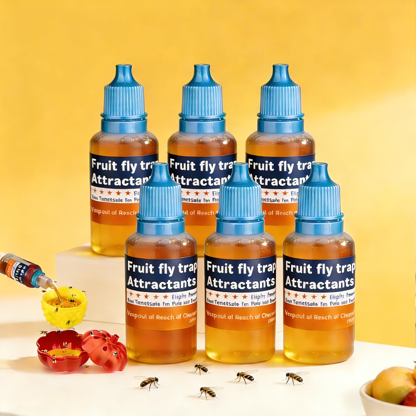 Pestvanish fruit fly trap refill liquid six-pack provides long-lasting indoor protection near food areas.
