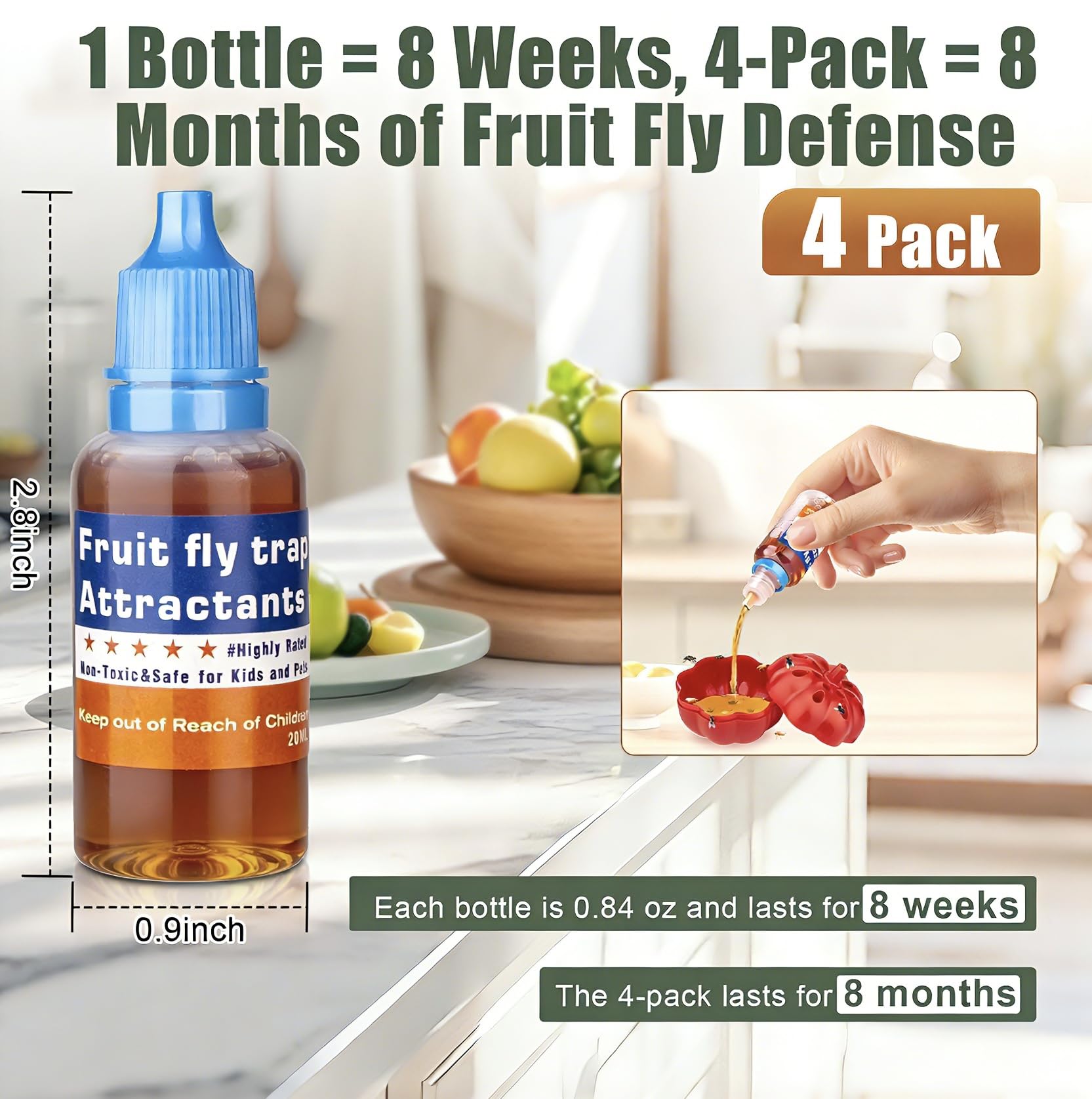 Pestvanish fruit fly trap refill liquid kitchen use promotes sanitation without harsh chemicals.