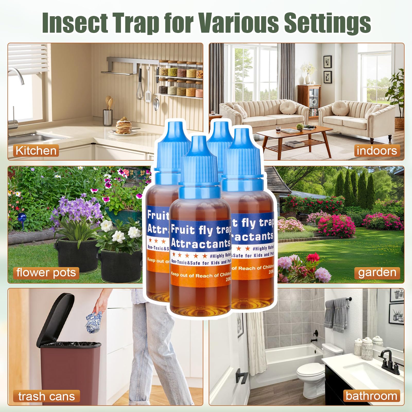 Pestvanish fruit fly trap refill liquid packaging four-pack saves money and replacement convenience.