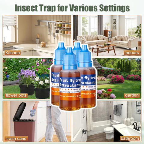 Pestvanish fruit fly trap refill liquid packaging four-pack saves money and replacement convenience.