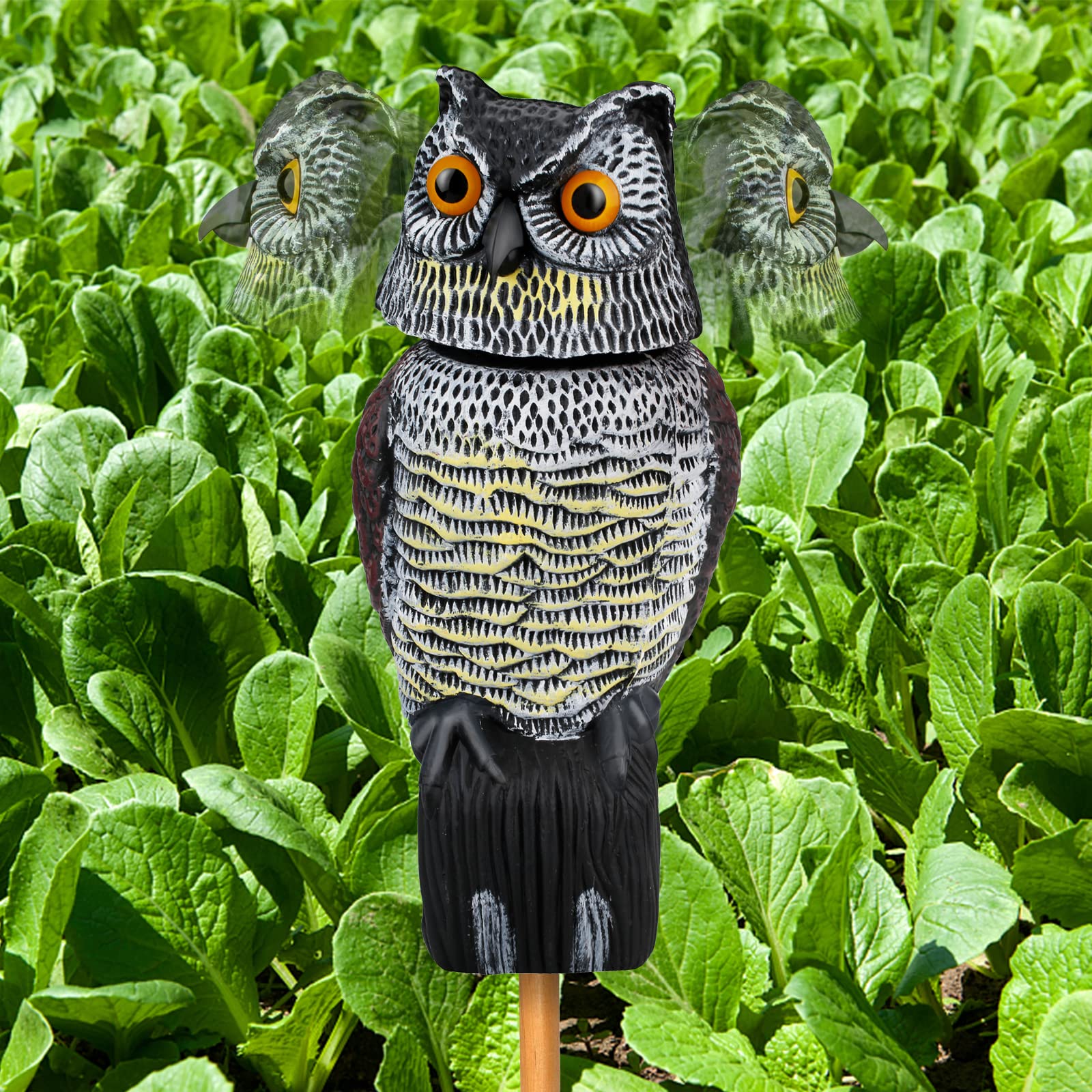 Pestvanish Owl Decoy with 360-degree rotating head deters rooftop birds