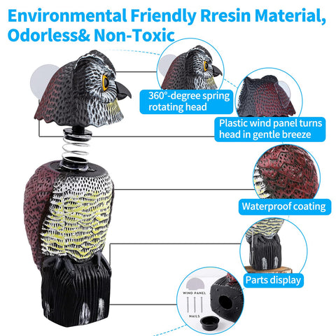 Pestvanish Owl Decoy wind panel enables motion in breeze