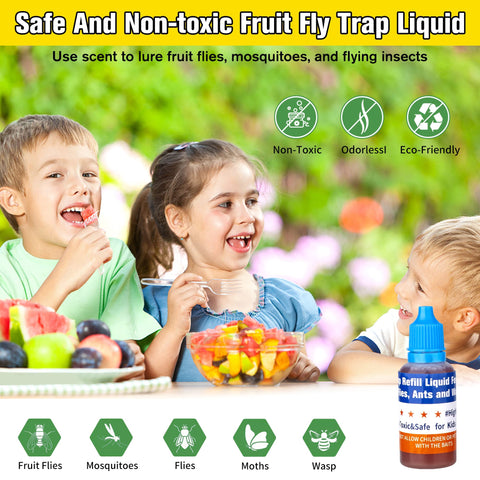 Pestvanish trap setup near fruits demonstrates easy, mess-free fruit fly bait use.