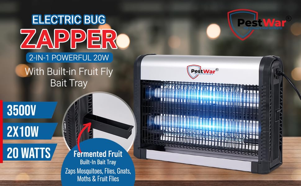 PestWar indoor zapper with UV bulbs powering silent insect attraction.