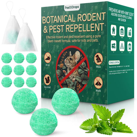PestXDrops rodent balls packaging demonstrates ready-to-use natural pest control.