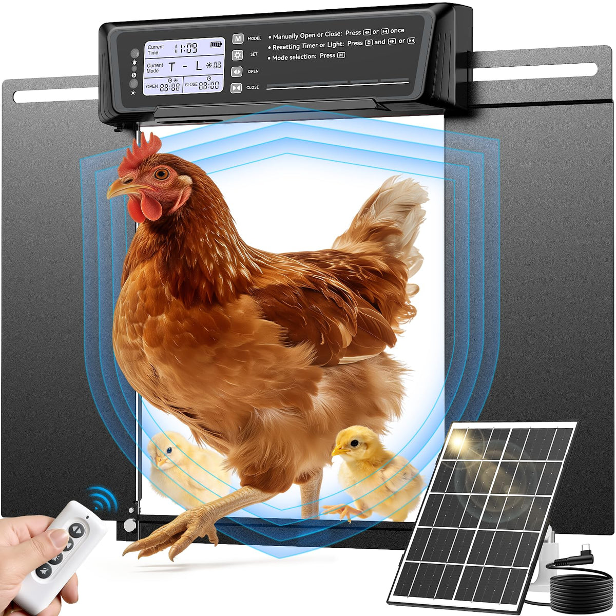 Pet Deluxe automatic chicken door side-opening design enables easy access for larger birds in compact coops.