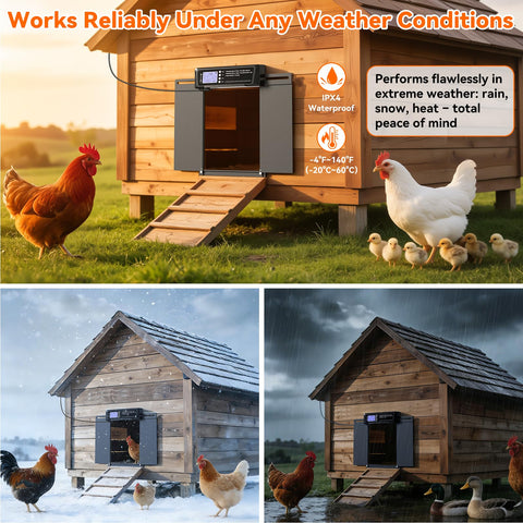 Pet Deluxe versatile poultry door suitable for chickens, ducks, geese, rabbits, and turkeys.
