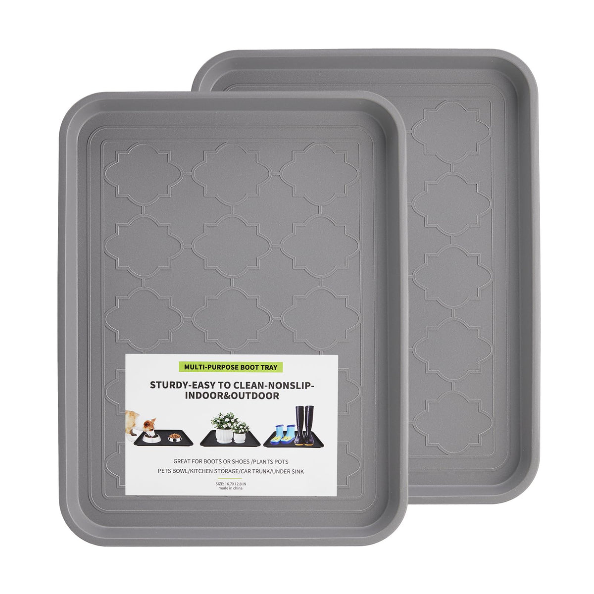 PETABY Boot Tray 2-Pack front view showing two trays ready to catch mud and dirt