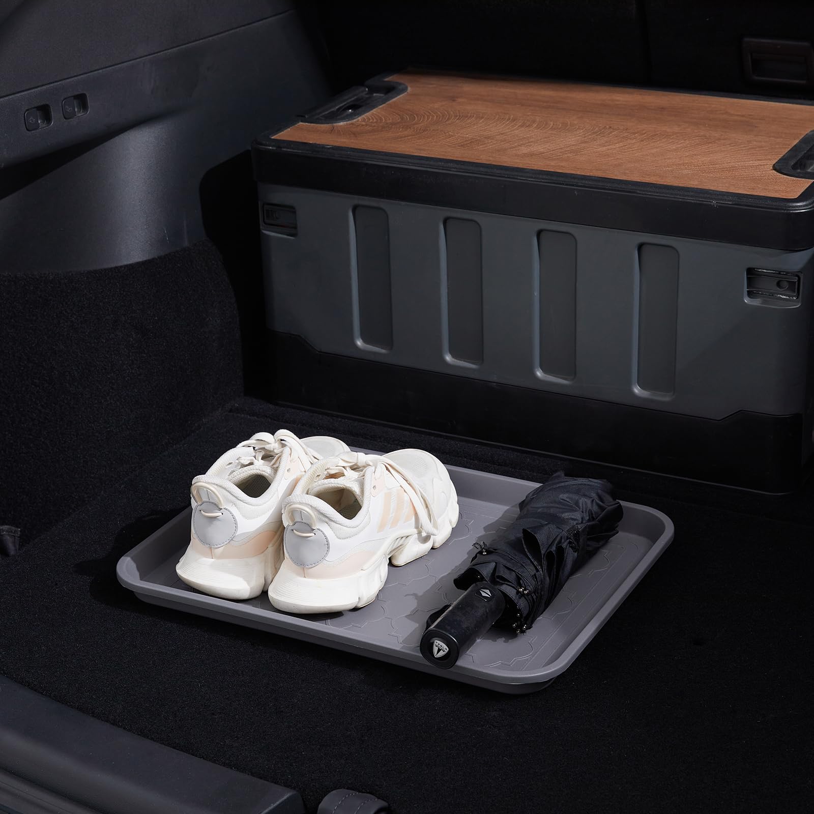 PETABBY boot tray entryway setup demonstrating mud containment and organization