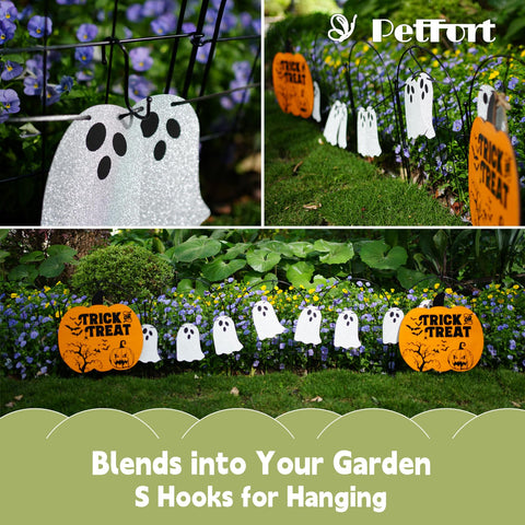 PETFORT metal decorative fence with hooks adds seasonal charm and hanging decor.