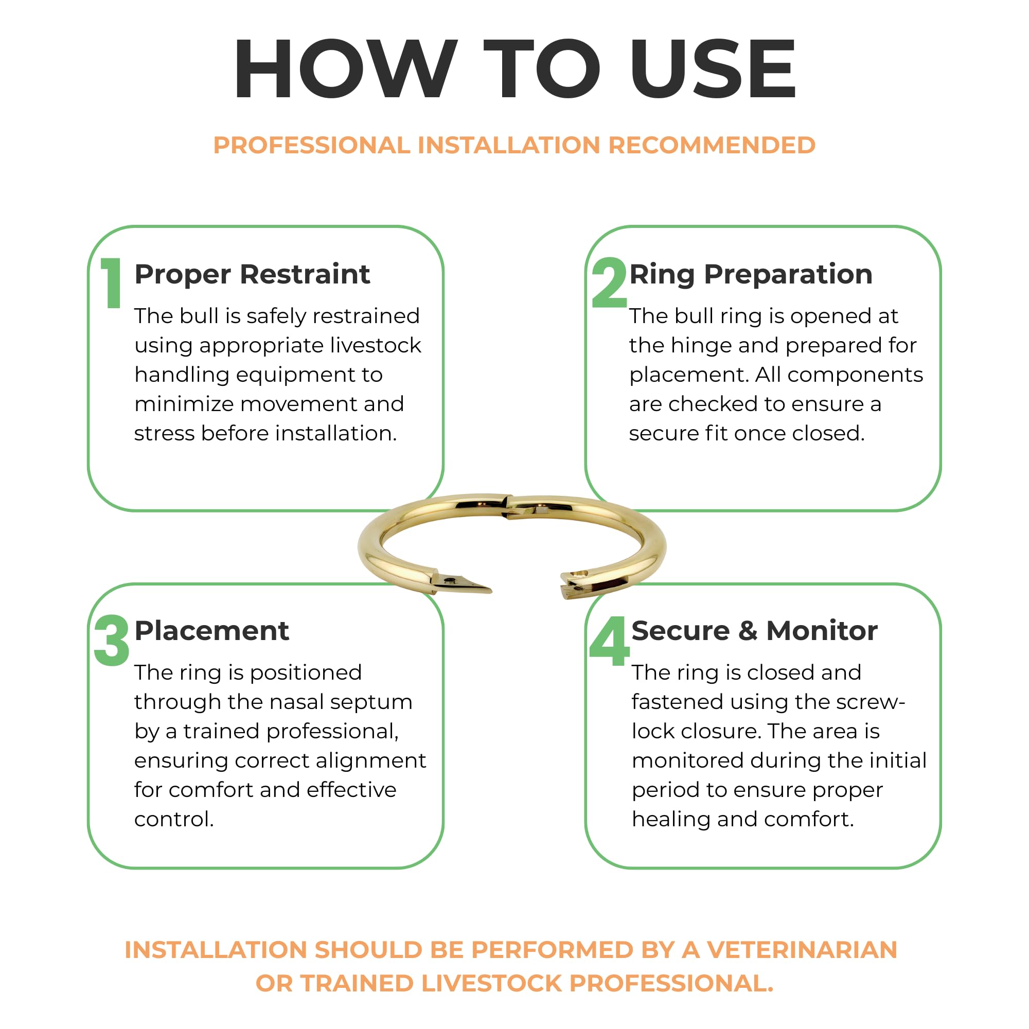 PETINUM bull nose ring with self piercing point for efficient installation when applied correctly.