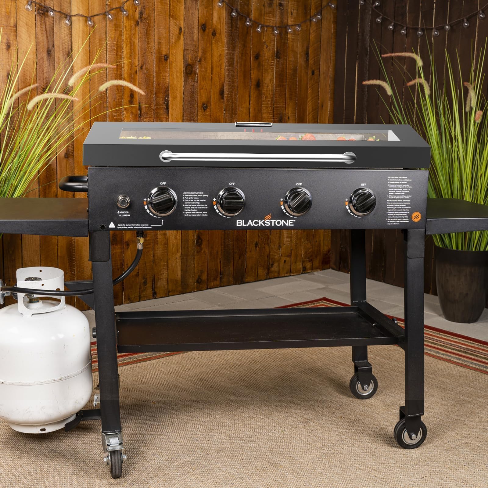 Petkao glass lid fits Blackstone Omnivore 36-inch griddles.