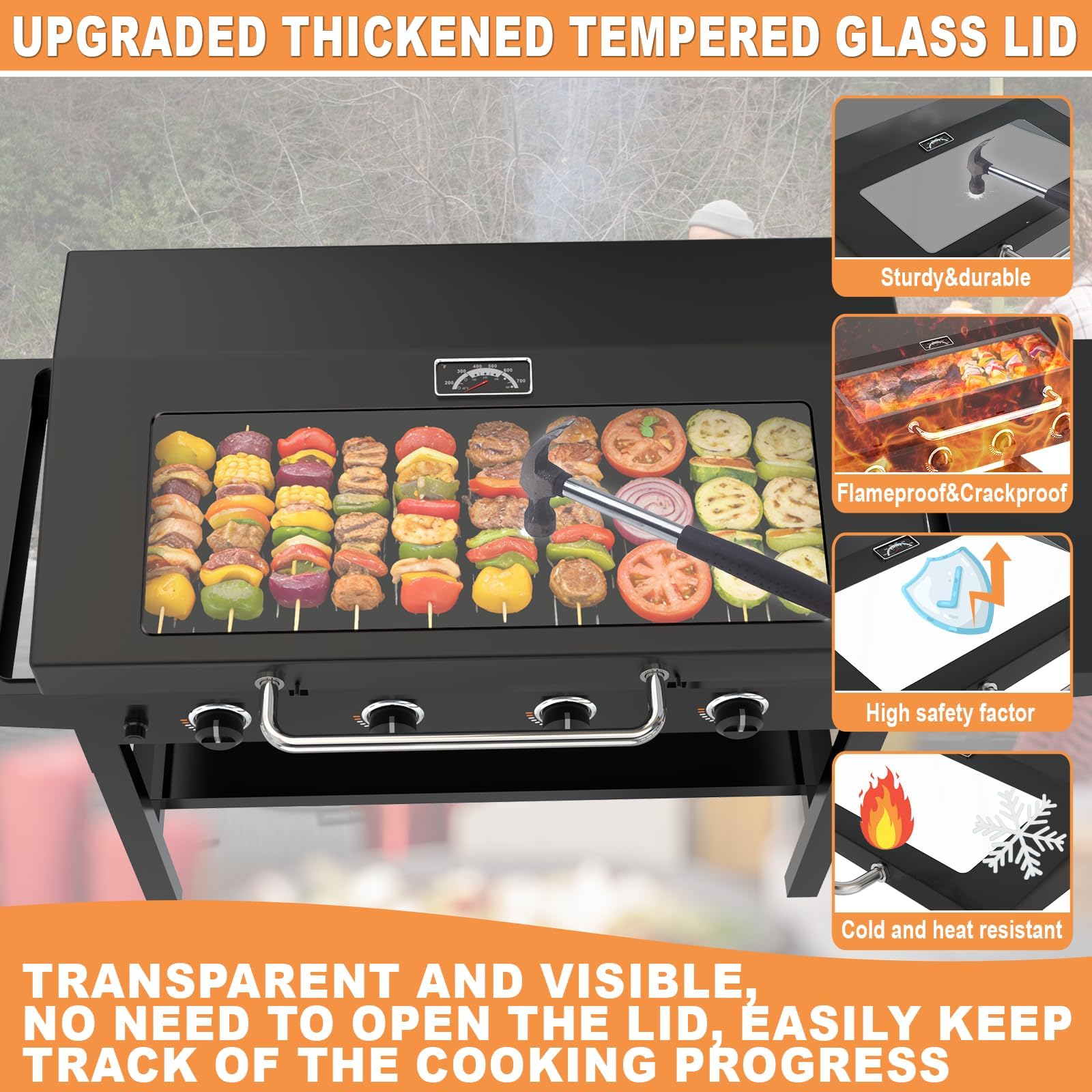 Petkao sturdy stainless steel handle on the hinged lid for easy lifting.
