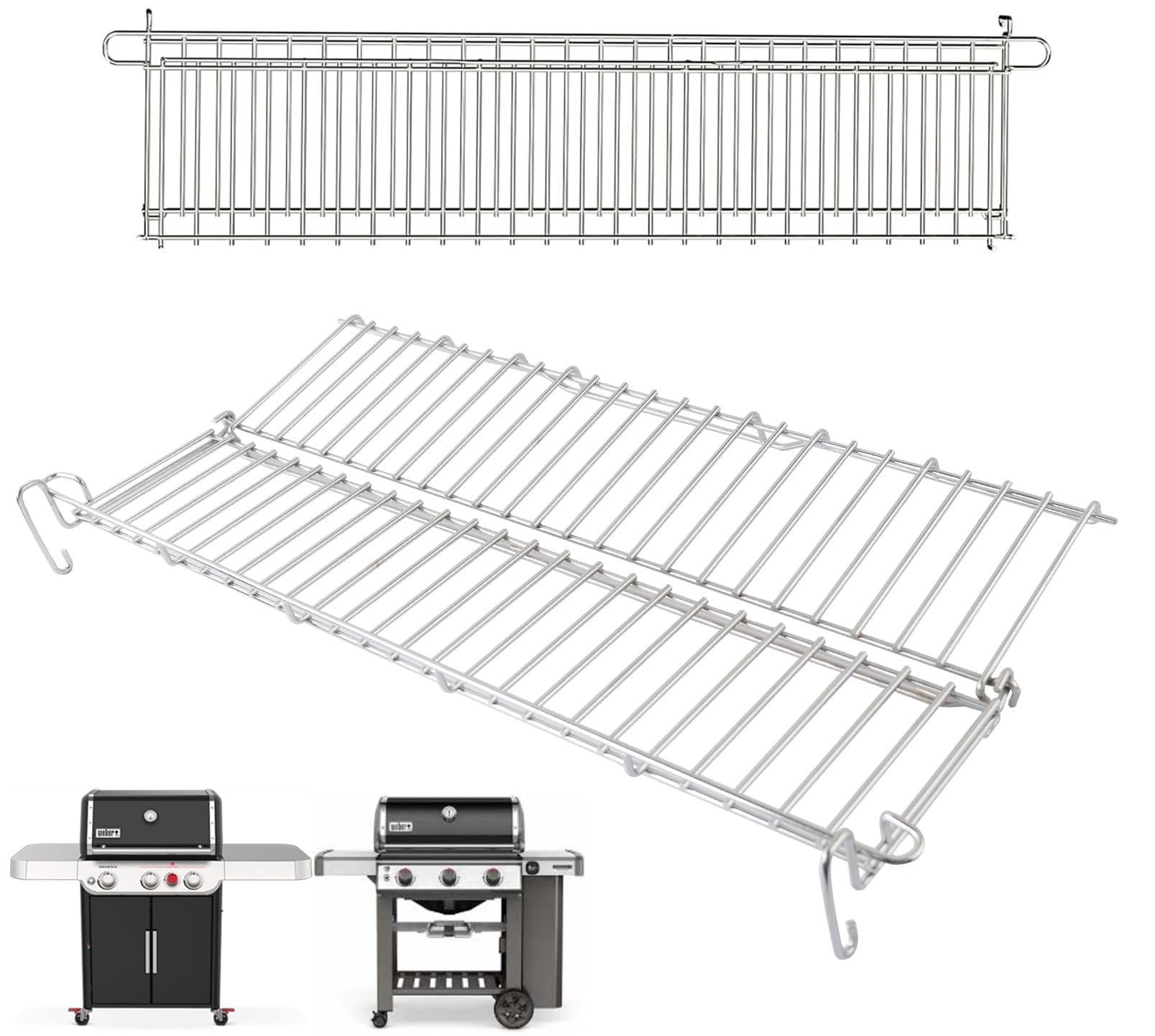 PETKAO warming rack mounted on Weber Genesis II 300 Series expanding cooking space.