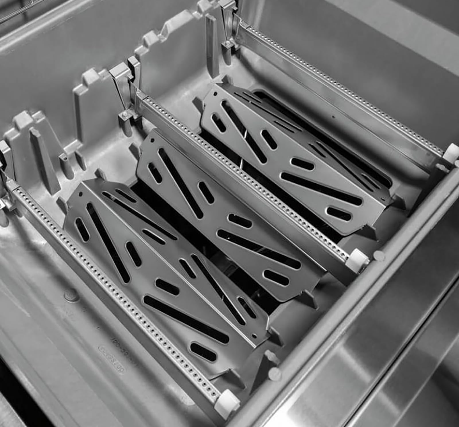 PETKAO Rectangular burner tubes close-up with slotted tabs