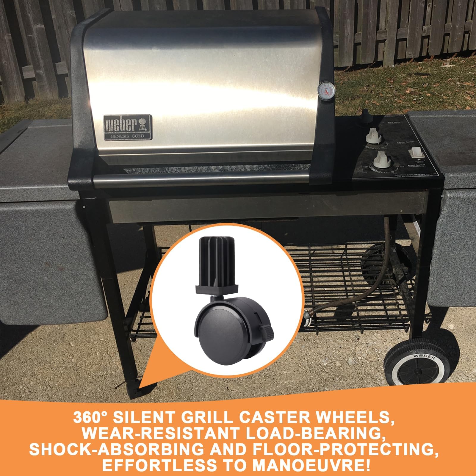 PETKAO easy-install grill wheels; quick upgrade for Weber models.