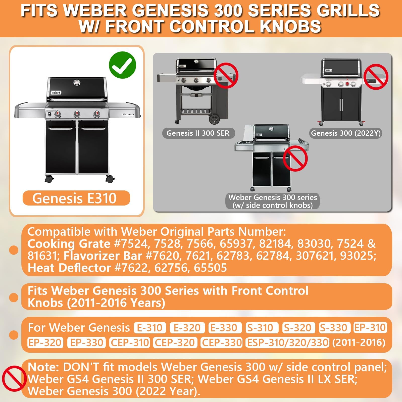 PETKAO Genesis 300 SER grates 2-pack cast iron for durable searing