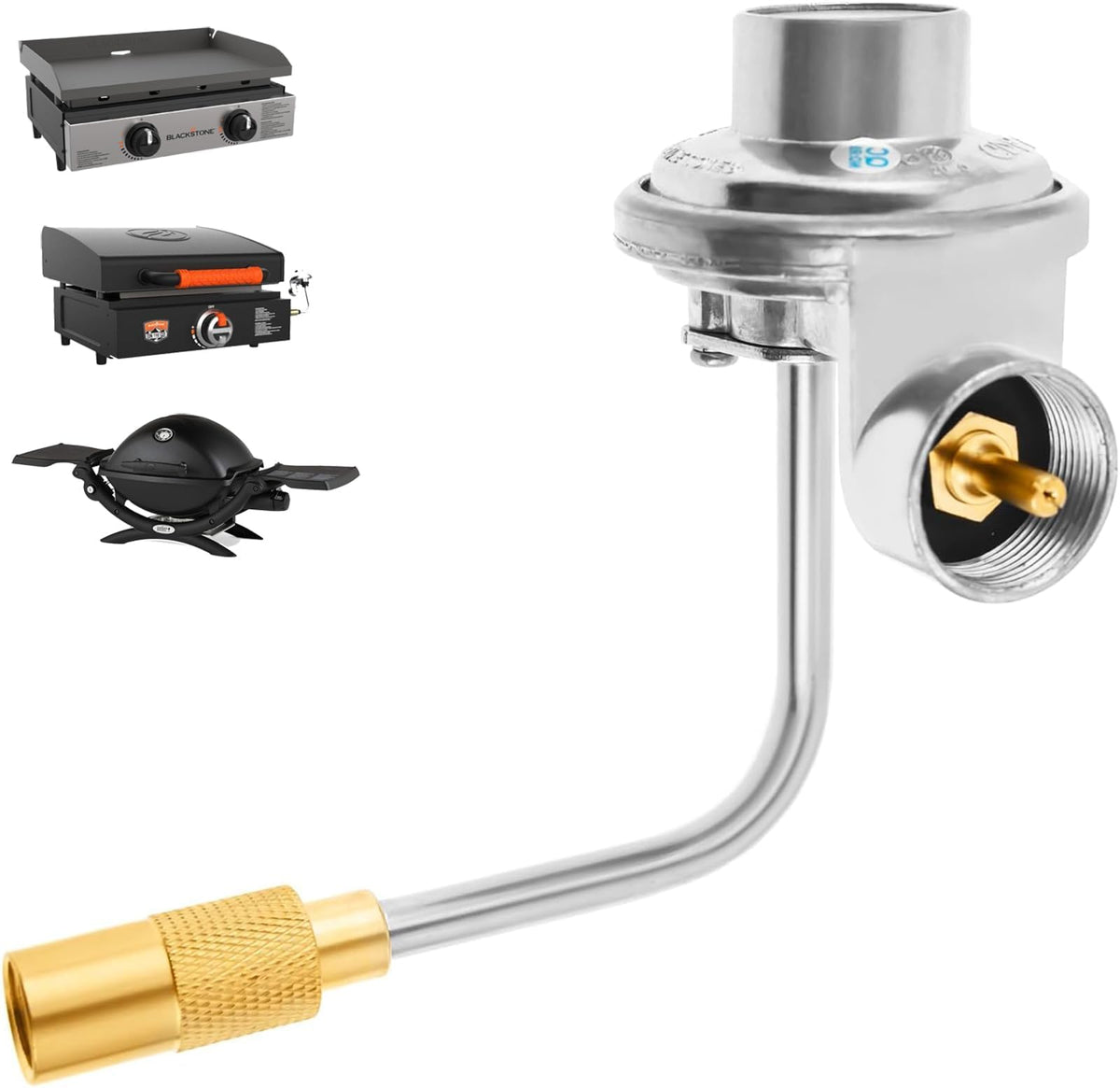 PETKAO griddle regulator with brass connection for secure grill hookup