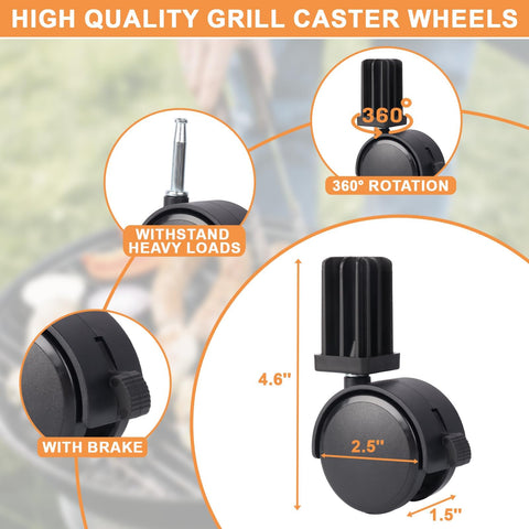 PETKAO locking grill casters; secure positioning during cooking sessions.