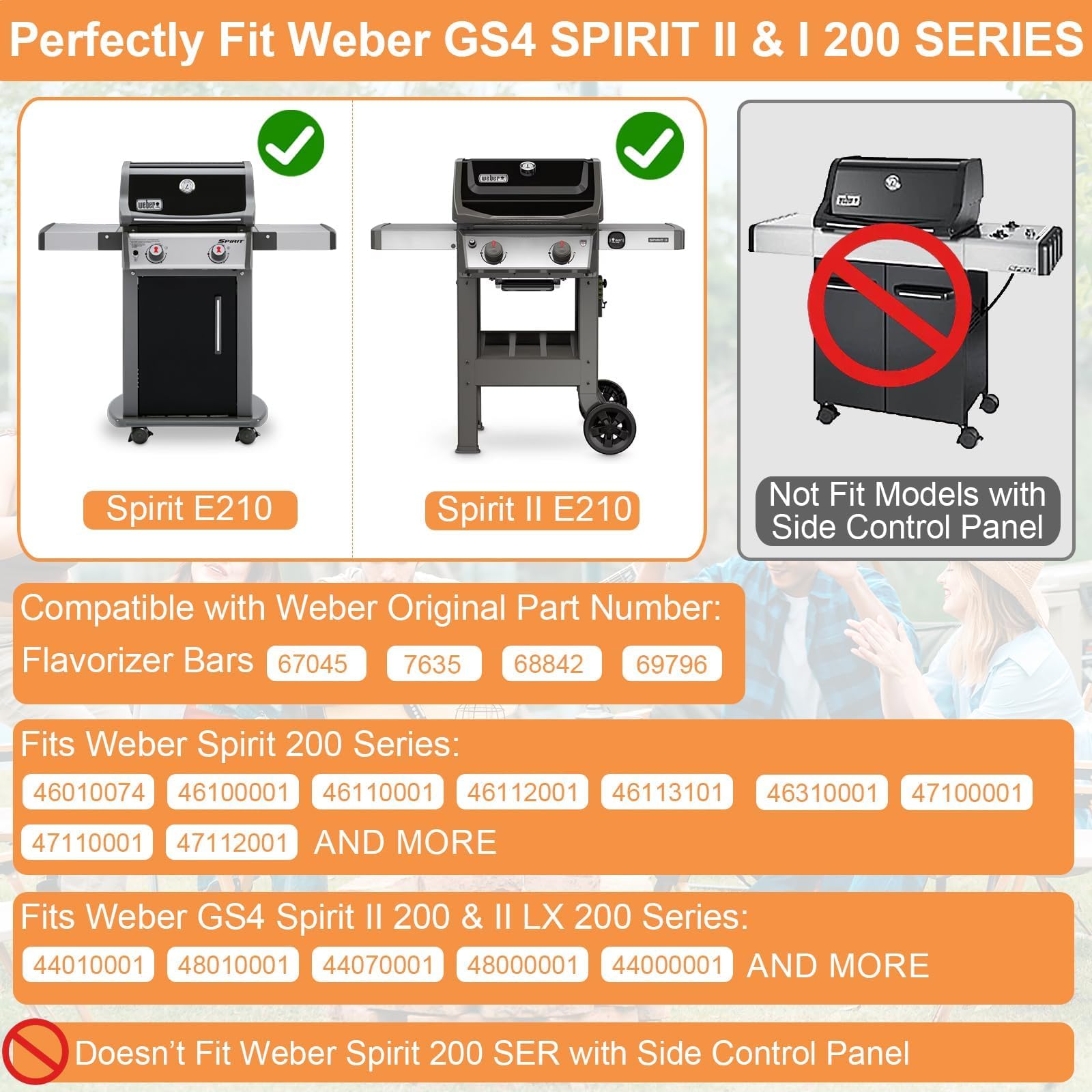 PETKAO flavorizer bars for Weber Spirit II, front view, ensuring precise fit.