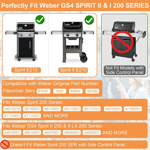 PETKAO flavorizer bars for Weber Spirit II, front view, ensuring precise fit.
