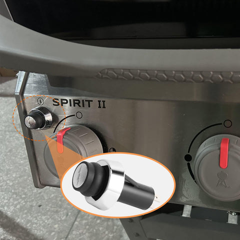 PETKAO Weber Spirit II ignition button in use on grill for smooth starts.