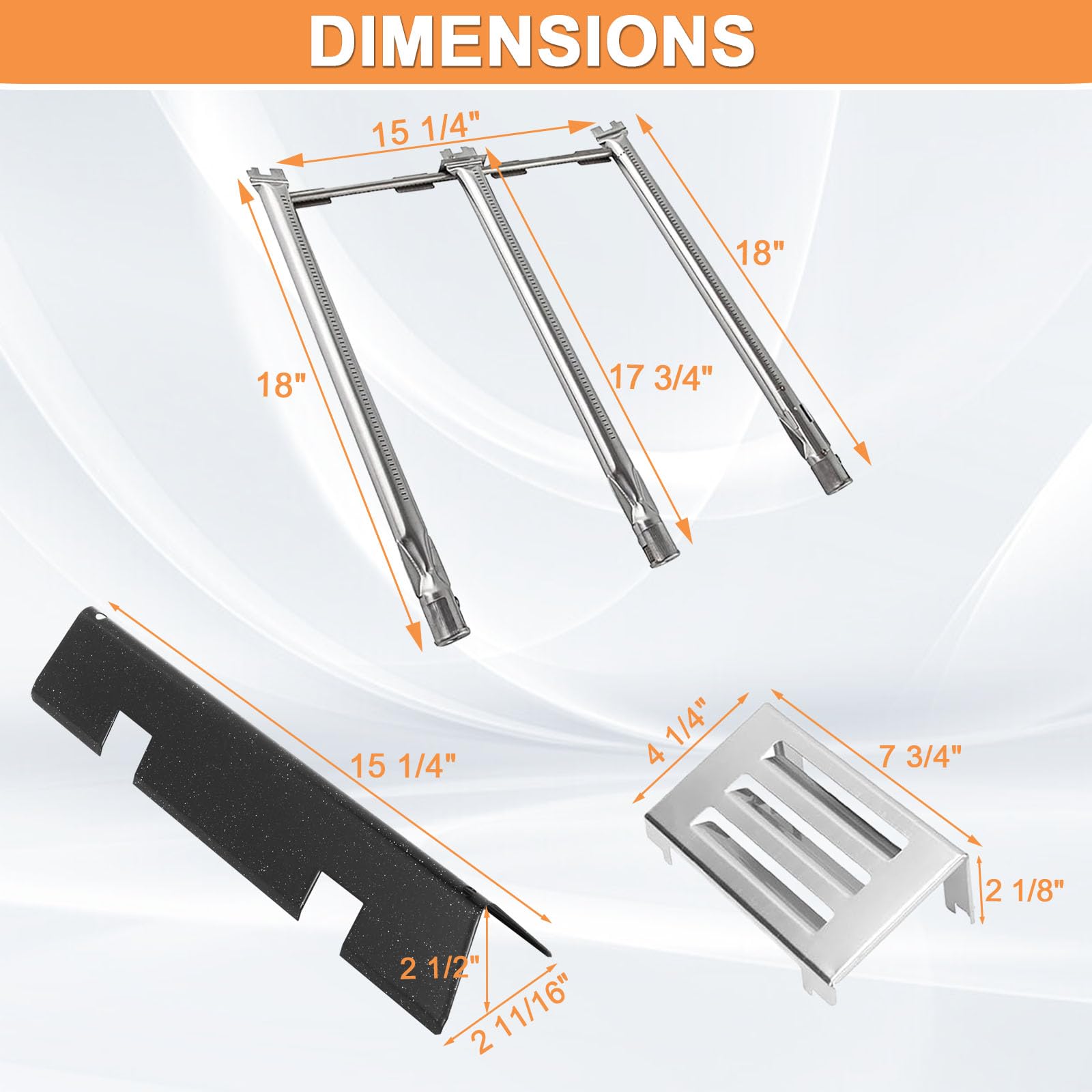 PETKAO right main burner tube highlighting robust stainless steel construction.