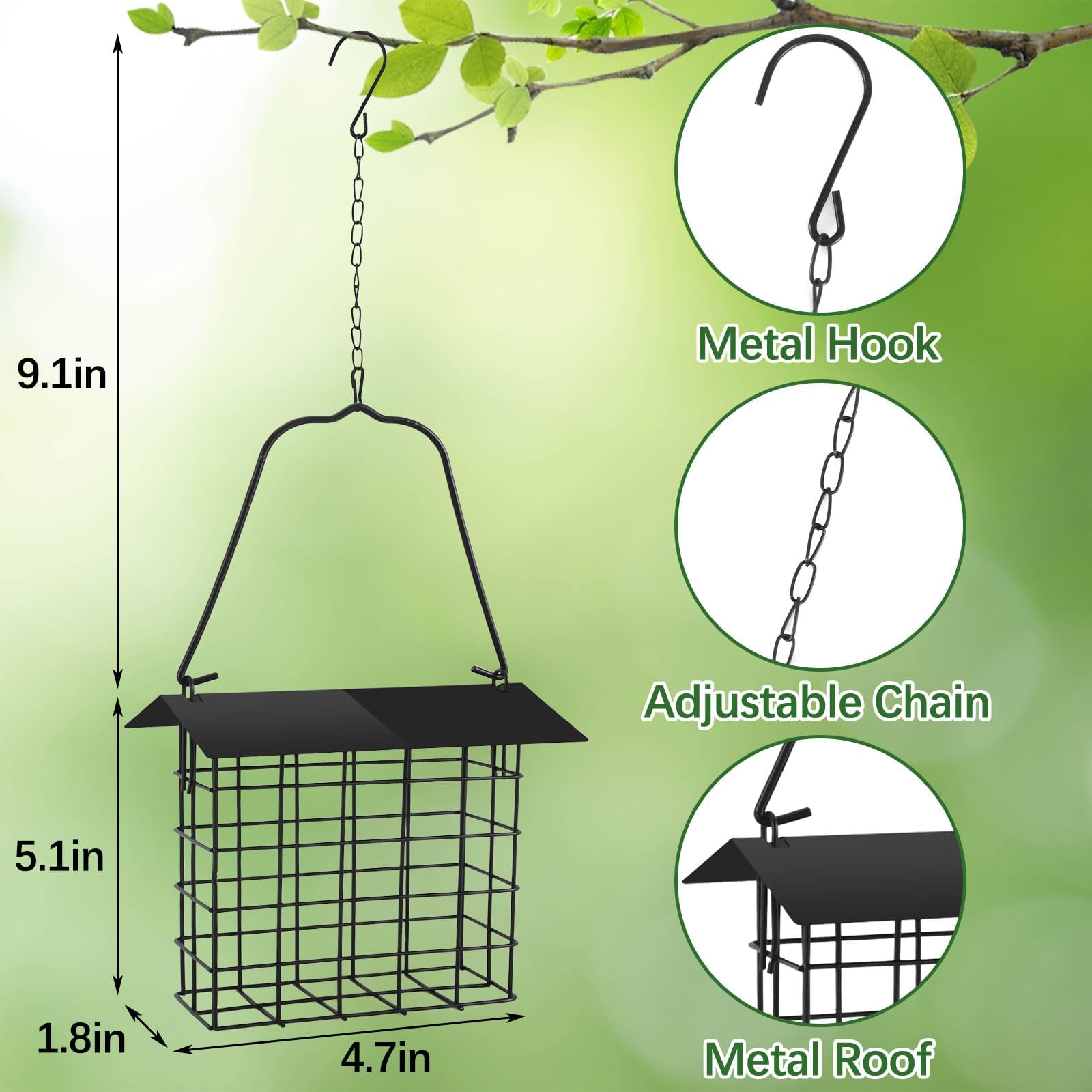 PETKNOWS suet feeder with adjustable chain hook hangs at ideal height