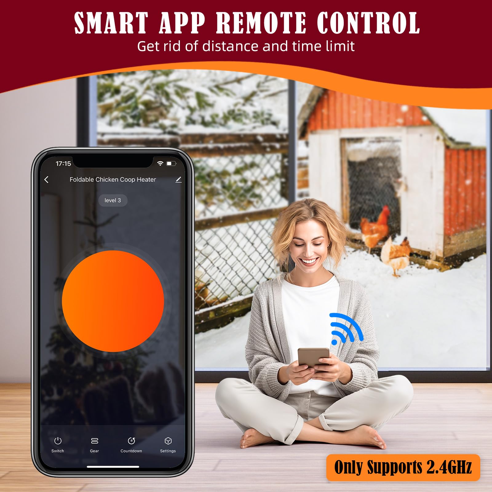 PETNF chicken coop heater app control shows settings remotely for convenience.