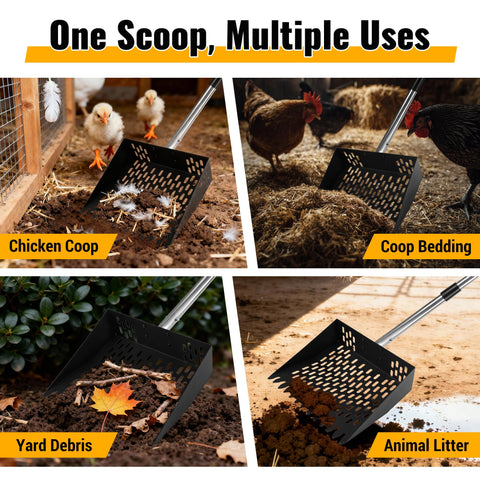 PETNF stainless steel handle resists rust in outdoor barns.