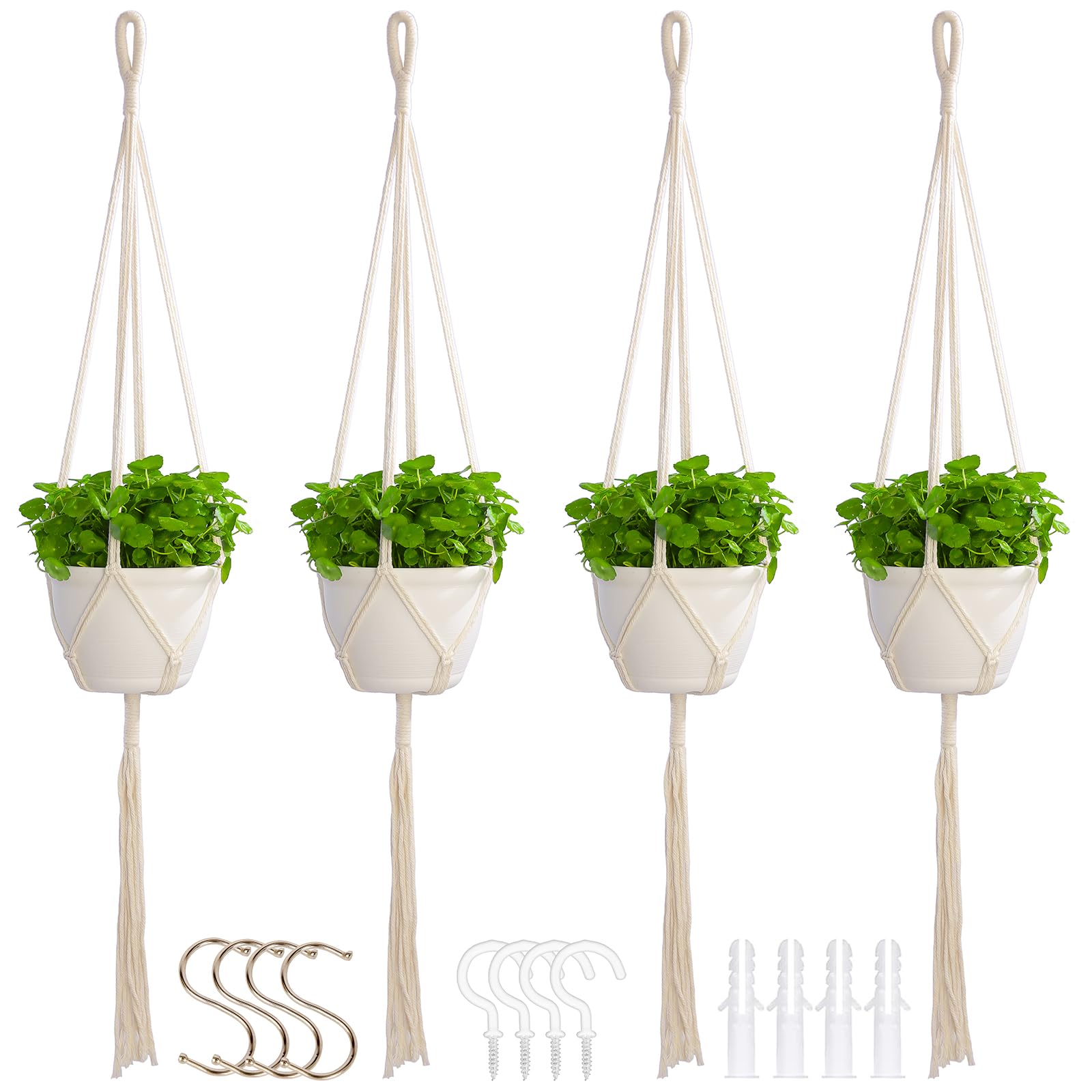 Petonfun macrame plant hanger ivory 4-pack close-up weave for sturdy indoor décor.