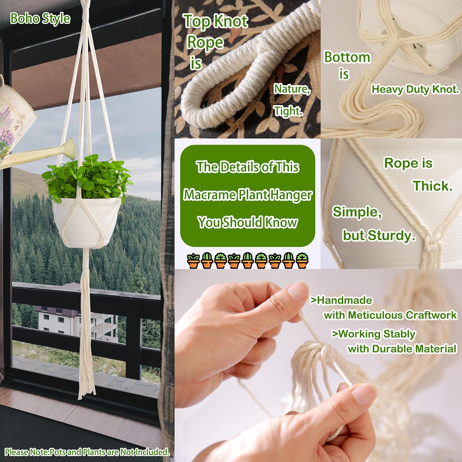 Petonfun macrame plant hanger ivory 4-pack versatile decor for balcony, patio, or wall.