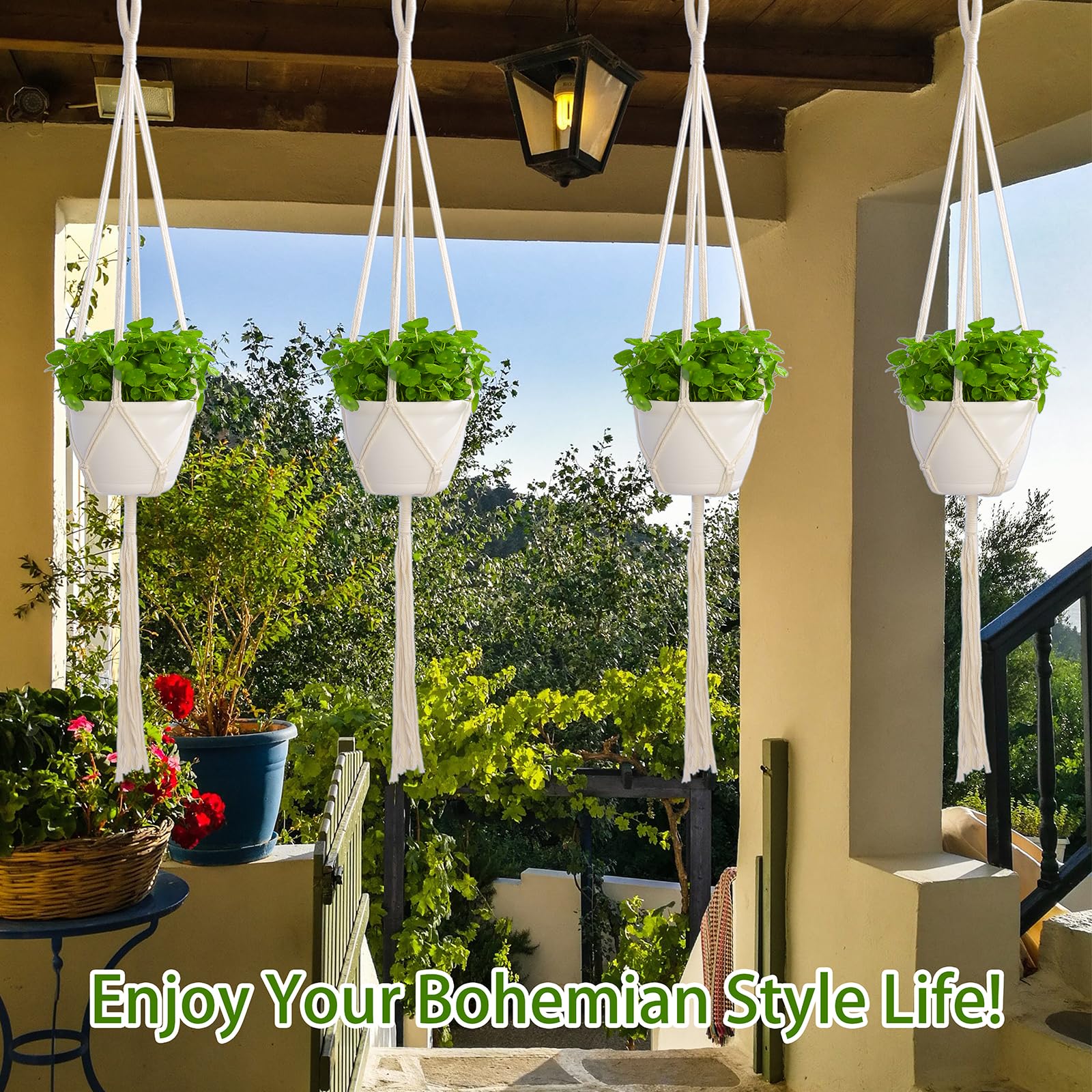 Petonfun macrame plant hanger ivory 4-pack suits 12-inch pots securely.