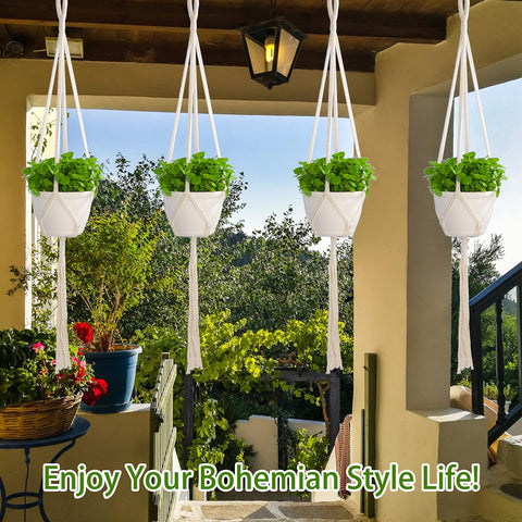 Petonfun macrame plant hanger ivory 4-pack suits 12-inch pots securely.