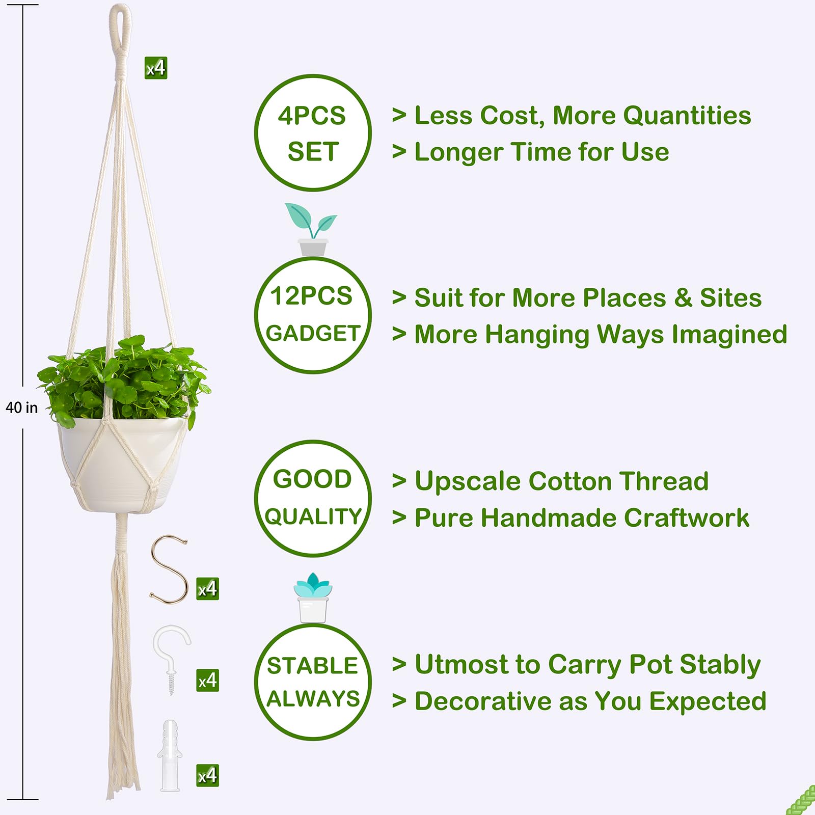 Petonfun macrame plant hanger ivory 4-pack hanging setup shown for window display.