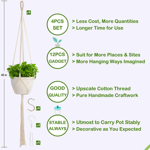 Petonfun macrame plant hanger ivory 4-pack hanging setup shown for window display.