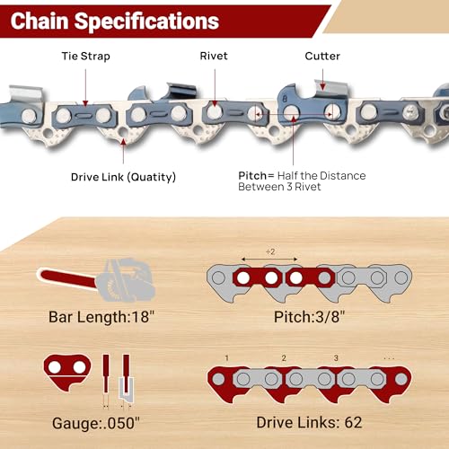 PETOX chain with 62 drive links laid out for length and compatibility