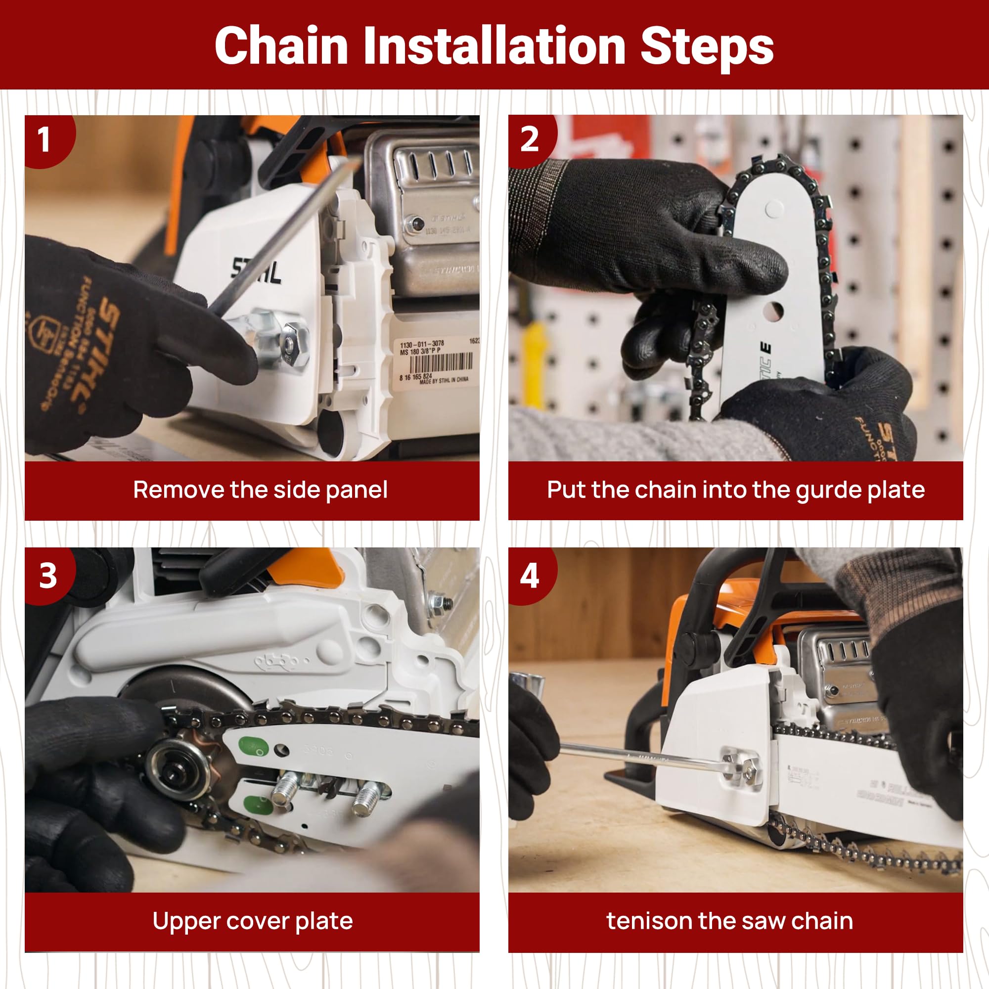 PETOX chain cutting wood to show smooth operation