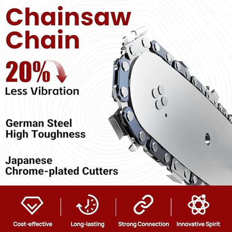 PETOX chain minimizes vibration for smoother cutting and less fatigue.