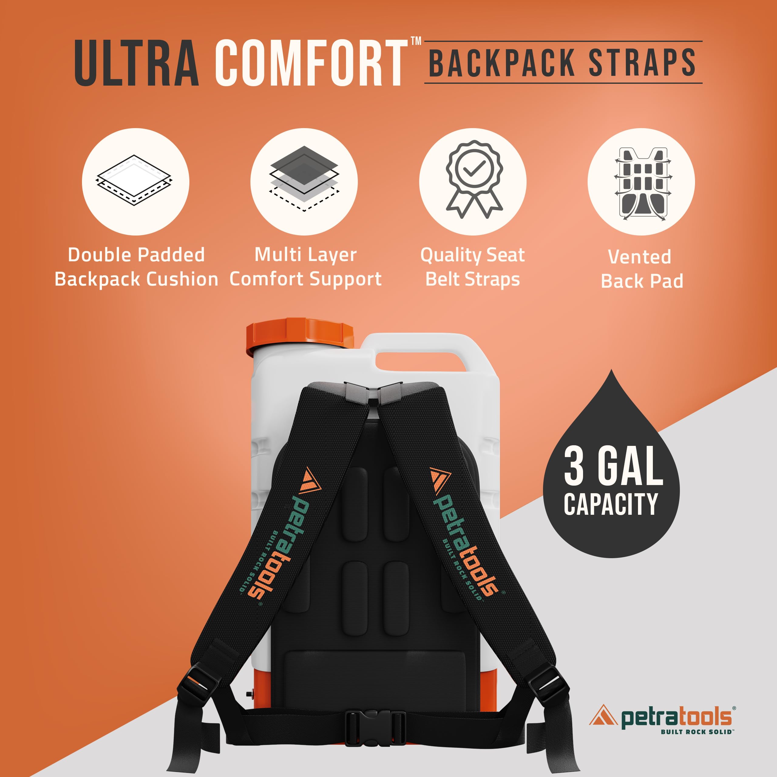 Petra HD3000 back pad and straps shown during extended spraying.