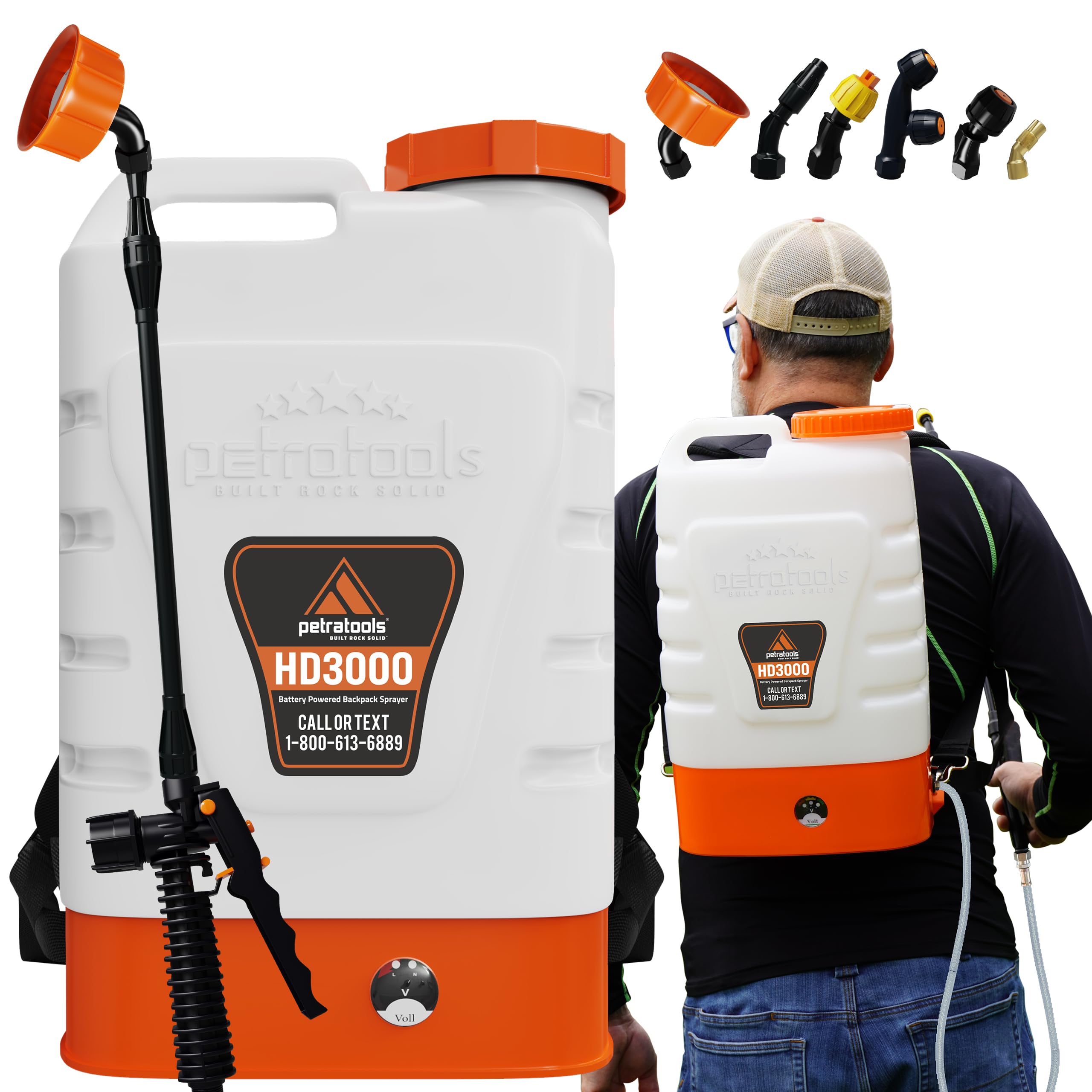 Petra HD3000 backpack sprayer front view for precise lawn and garden spraying.