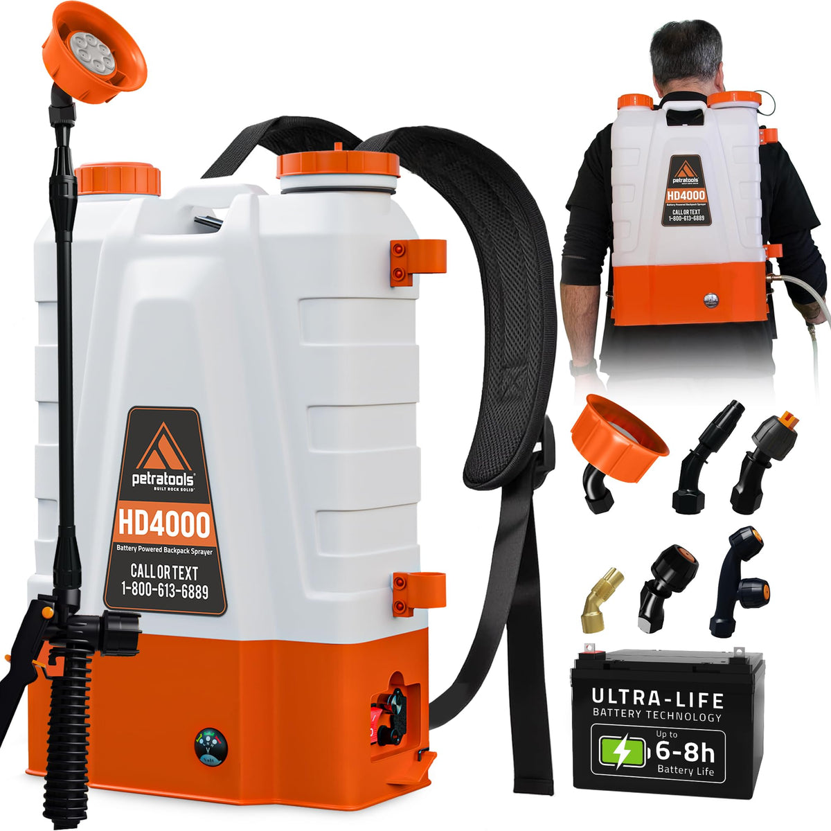 Petra HD4000 backpack sprayer worn on the back for efficient coverage.
