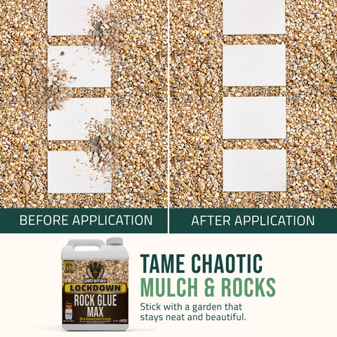 Petra Max gravel stabilizer spray shows quick, visible coverage for pebble bed stabilization.